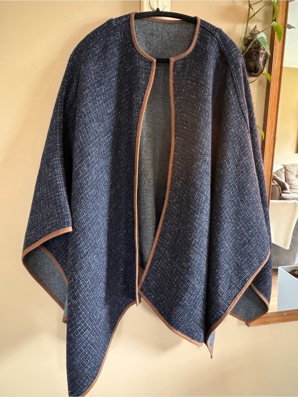Lands’ End Navy Tweed Open Front Poncho Cape